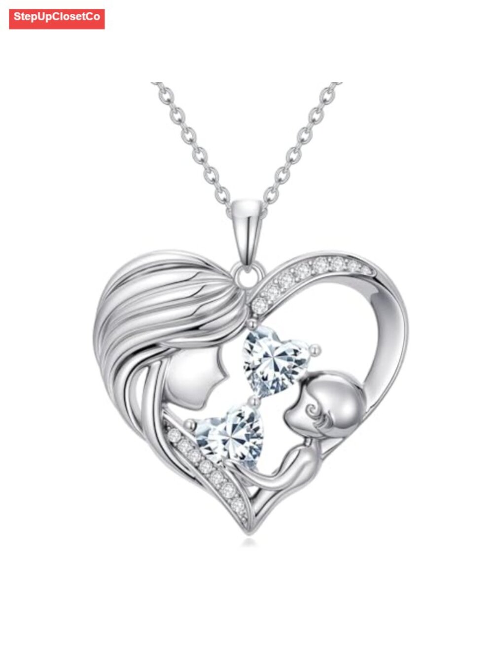 Birthstone Necklace for Mom Daughter Son Love Heart Pendant Hypoallergenic